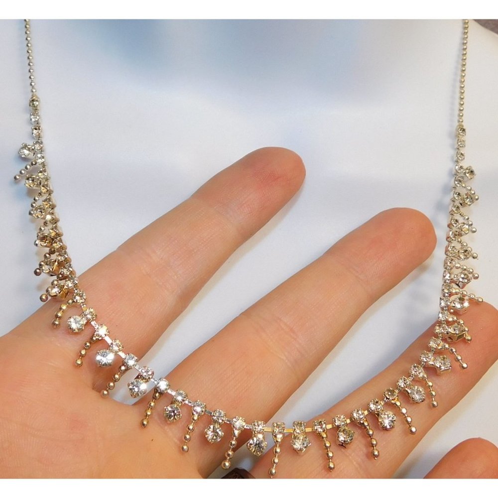 Silver Rhinestone Icicle Necklace